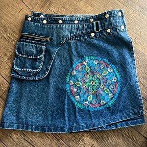 Embroidered Denim Skirt with Pocket